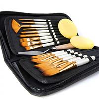 Artify 15 pcs Paint Brush Set for Acrylic Oil Watercolor Gouache Painting Includes Pop-up Carrying Case with and 2 Sponges