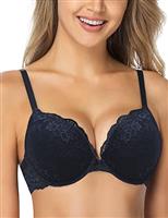 WingsLove Women's Push up Bra Floral Lace Padded Underwire Bra Demi Plunge