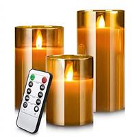 CREASHINE Flickering Flameless Led Candles Light with Remote Control and Battery Real Flame Effect 3D Glass Candle Set Wedding Decoration for Home