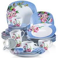 VEWEET 'Hannah' 60-Piece Dinner Set Porcelain Combination Sets with Dessert Plates/Soup Plates/Dinner Plates/Cups/Saucers Service for 12 (Pink Flower Pattern), Dishwasher & Microwave Safe