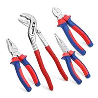 WORKPRO 4-Piece Pliers Set, 245 mm Water Pump Pliers, 160 mm Long Nose Plier, 160 mm Combination Plier, 160mm Side Cutter, Bi-Material Soft Handle, for DIY Household Repair