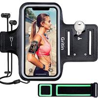 Gritin Running Armband for iPhone 15/15 Pro/14/14 Pro/13/13 Pro/12/12Pro/X, Skin-Friendly Sweatproof Sports Running Armband with Key and Headphone Slot for Phones up to 6.1"-Perfect for Jogging, Gym
