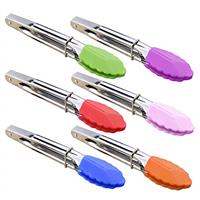HINMAY 7Inch Silicone Stainless Steel Serving Tongs Set Small Tongs for BBQ, Salad, Grilling, Cooking, Appetizers and Serving Food