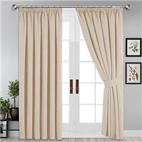 Yorkshire Bedding Thermal Blackout Pleated Curtains, Noise Reducing Tape Top Insulated, Sunlight Blocker, Dark and Plain Curtains Window Treatment with 2 Tie Backs