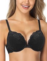 WingsLove Women's Push up Bra Floral Lace Padded Underwire Bra Demi Plunge