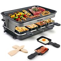 Raclette Grill 8 Person with 8 Mini Non Stick Grill Pan