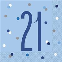 Stunning 21st Glitz Blue & Silver Luncheon Napkins (16cm) - Dazzling Addition for Parties, Events & Elegant Table Decor - 16ct