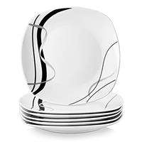 VEWEET 'Fiona' 24-Piece Dinner Set Ivory White Black Lines Combination Sets Porcelain Tableware Set of Bowls/Dessert Plates/Soup Plates/Dinner Plates, Service for 6