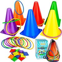 Eocolz 3 in 1 Carnival Games Set, Soft Plastic Cones Bean Bags Ring Toss Games for Kids Birthday Party Outdoor Games Supplies 32 Pcs Combo Set