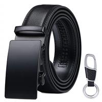 flintronic Mens Leather Belt, Automatic Buckle Leather Ratchet Belt 3.5cm * 125cm (Keychain & Gift Box Include)
