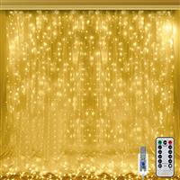 Ollny Christmas Curtain Lights Indoor - Christmas Window Lights USB Powered Waterproof Xmas Fairy Lights Outdoor with 8 Modes/Timer/Remote for Outside/Bedroom/Party/Garden Decorations