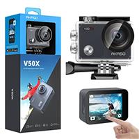 AKASO V50 X Action Camera Selfie Stick Bundle - Includes V50 X 4K Underwater Camera, Selfie Stick, 2 Batteries, Carrying Case, and Accessories Kit