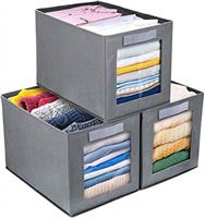 DIMJ Foldable Storage Boxes with Transparent Window Fabric Collapsible Storage Bin Basket with Handle for Wardrobe, Closet, Shelves Organiser, organiser cubes