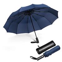 JIGUOOR Folding Umbrella Windproof Compact Travel Auto Open Large Umbrellas with Teflon Coating Ergonomic Handle Leather Case for Men Women