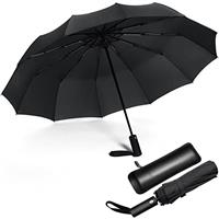 JIGUOOR Folding Umbrella Windproof Compact Travel Auto Open Large Umbrellas with Teflon Coating Ergonomic Handle Leather Case for Men Women
