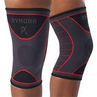 Rymora Knee Support Brace Compression Sleeves - Choice of Pair or Single - for Joint Pain, Arthritis, Ligament Injury, Meniscus Tear, ACL, MCL, Tendonitis, Running, Squats, Sports