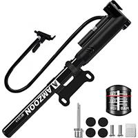 AMZOON Bike Pump Mini Bicycle Pump With Flexible Hose Save Energy & Easy Pumping, Fits Presta & Schrader Valve, Attachment Ball Needle/Frame Mount