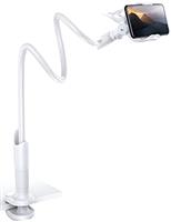 Lamicall Gooseneck Phone Holder, Flexible Holder for Bed - Lazy Arm 360 Adjustable Clamp Bracket for iPhone 16 15 14 Pro Max Plus, 13 12 Pro Max Mini, 11 Pro Xs XR X, Samsung S23, Smartphones - White