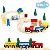 Wooden Train Set Wooden Toys Train Track 33 Pcs Compatible Train Sets Car Kids Toys Birthday Toys for 3 4 5 Year Old Boys Girls Gifts