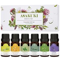 ASAKUKI Essential Oils for Diffusers for Home, Top6 Essential Oil Aromatherapy Gift Set 6 * 10 ml- Lavender, Eucalyptus, Lemongrass, Tea Tree, Sweet Orange, Peppermint