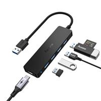 Aceele 6 in 1 USB 3.0 Hub with 1.2M Extended Cable, Micro Port for Power Supply, 3*USB A and SD/TF, High-Speed Data Splitter Adapter for PS5, Mobile HDD, USB A Desktop PC and Laptop, Flash Drive