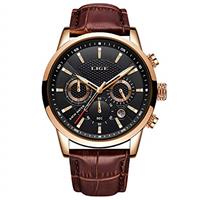 LIGE Men's Watch Chronograph Waterproof Quartz Analog Stainless Steel Leather Strap Design Calendar Watch