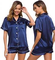 SWOMOG Pyjamas for Women Silk Satin Pyjama Bride Pjs Set Two Piece Pj Sets Button Down Sleepwear Loungewear