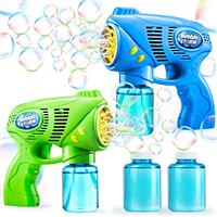 JOYIN 2 Bubble Guns with 2 Bottles Refill Solution (10 oz Total) for Kids, Bubble Blower for Party Favors, Summer, Outdoor, Easter, Birthday Gift