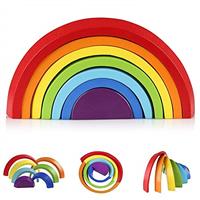 KANCAI Wooden Rainbow Stacker Toys 7Pcs Montessori Baby Rain