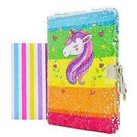 VIPbuy Kid Girls Unicorn Sequin Notebook Diary with Lock and Key Reversible Sequin Journal A5 Lined Secret Notepad Set with Gift Photo Corner Sheet for Art Creation, 156 Pages, 21.5cm x 14cm