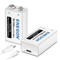 ENEGON 650mAh 9V Battery with 2 in 1 TYPE C Cable, 2 Pack 9 Volt Rechargeable Lithium Batteries for Electric Guitar,Smoke Alarm, Metal Detector, Microphone, Walkie-talkie and More Devices