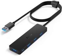 Aceele 6 in 1 USB 3.0 Hub with 1.2M Extended Cable, Micro Port for Power Supply, 3*USB A and SD/TF, High-Speed Data Splitter Adapter for PS5, Mobile HDD, USB A Desktop PC and Laptop, Flash Drive