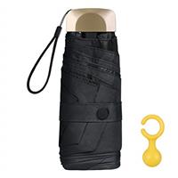 Vicloon Mini Umbrella, Pocket Umbrella with Golden Handle, 210T Black Rubber Cloth & 6 Aluminum Alloy Ribs, Foldable Compact Travel Umbrella, UPF>50+ UV Resistance, Rain and Sun Umbrella