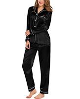 SWOMOG Women's Pyjama Set Silk Satin Long Sleeve Button Down Pyjamas Two Piece Comfy Sleepwear and Loungewear Set
