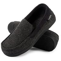 LongBay Men's Moccasin Slippers Memory Foam Plush Fleece House Shoes in Indoor Outdoor