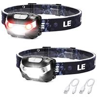 LE Head Torch Rechargeable, [2 Pack] Super Bright LED Headlamp Waterproof with 5 Lighting Modes, 30 Hours Runtime, Red Warning Lights, Lightweight Headlight for Running