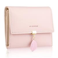 FT FUNTOR PU Leather Wallet with Leaf Pendant Purse for women