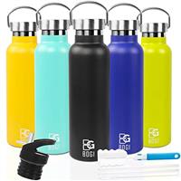 BOGI 600ml/950ml Double Wall Vacuum Insulated Stainless Steel Water Bottle-Scratch Resistance,Dishwasher Safe&Eco-Friendly for Outdoor Sport Camping+Straw Flip Cap,Straw&Cleaning Brush-1Year Warranty