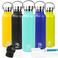 BOGI 600ml/950ml Double Wall Vacuum Insulated Stainless Steel Water Bottle-Scratch Resistance,Dishwasher Safe&Eco-Friendly for Outdoor Sport Camping+Straw Flip Cap,Straw&Cleaning Brush-1Year Warranty