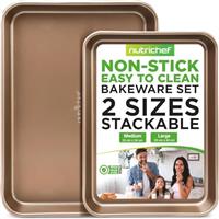 Nutrichef 2-Piece- Baking Sheets, Baking Tray Nonstick, Sheet Pan Carbon Steel Cookie Sheet, Oven Tray -With Rimmed Border, Dishwasher Safe Baking Trays, Metal, Perfect For Baked Goods And Cooking