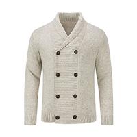 Sliktaa Mens Knitted Cardigan Thick Sweater Double Row Butto