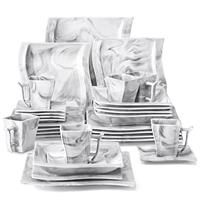 MALACASA Elvira Series Plates and Bowls Set, 18-Piece Marble Grey Porcelain Dinner Set Leaf Shaped Dinnerware Set for 6 People, Ceramic Crockery Set, Elegant Dinner Service, Microwave Dishwasher Safe