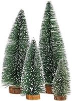 Miniature Christmas Tree, Mini Ornaments Tabletop Trees, miniture snowing pin trees with Wooden Bases FOR Xmas Holiday Party Home Decor