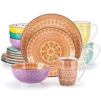 vancasso Plates and Bowls Set, Black Dinner Set for 4, Soho Stoneware Dinner Set 16-Piece Square Plates Set with Dinner Plates, Dessert Plates, Bowls and Mugs