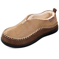 EverFoams Men's Micro Suede Memory Foam Moccasin Slippers with Fuzzy Sherpa Lining and Anti-skid Sole