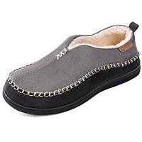 EverFoams Men's Micro Suede Memory Foam Moccasin Slippers with Fuzzy Sherpa Lining and Anti-skid Sole