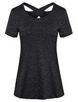 iClosam Women's Tunic T-Shirt Gym Top for Running Athletic Clothes Casual Wear Yoga Workout Short Sleeve Crew Neck, Dark Gray, UK Size - S: 6-8