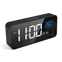 LATEC Digital Alarm Clock with Big LED Temperature Display Bedside Clock with 10 Alarm Sounds USB Charging Port 4 Levels Adjustable Brightness Dimmer Snooze Portable Mirror Alarm Dual Alarm Silver