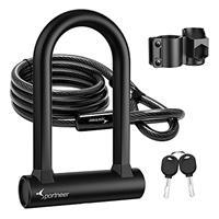 Sportneer Bike Lock, Heavy Duty D Lock with 5 Ft Security Steel Cable Mounting Bracket for Road Bike, Electric Bike, Mountain Bike, Folding Bike