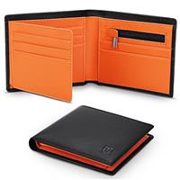 TEEHON Wallets Slim Genuine Leather RFID Blocking Wallet with 11 Card Holder, 2 banknote compartments, Coin Pocket, Minimalist Wallets for Men UK with Gift Box - Black and Orange